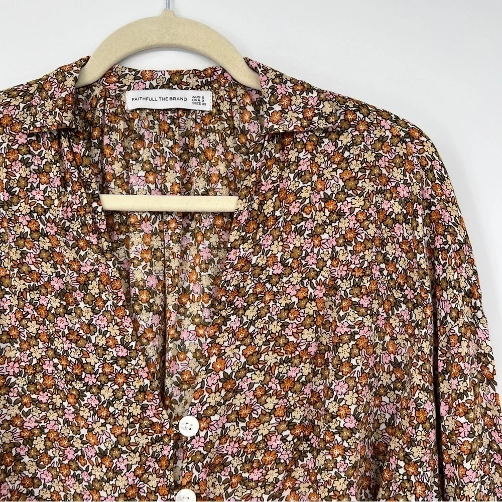 Faithfull the Brand Aira Knot Buttondown Long Sleeve Mathiola Floral Print Top